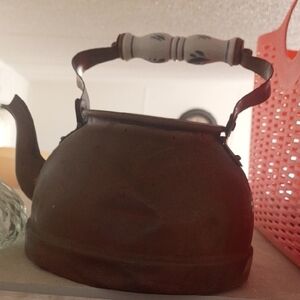 Rustic Brown Metal Teapot with Ceramic Handle